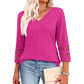 Women’s Solid Casual V-Neck Top with 3/4 Sleeves