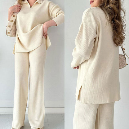 🎁Perfect Gift🎁V-Neck Casual Slit Knitted Two-Piece Set - Effortless Elegance for Every Occasion
