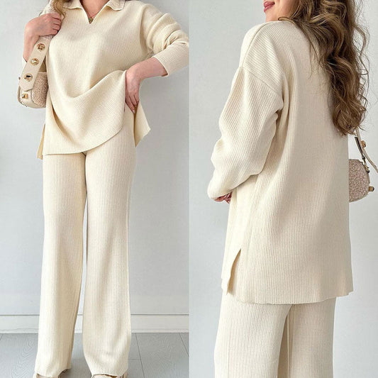 🎁Perfect Gift🎁V-Neck Casual Slit Knitted Two-Piece Set - Effortless Elegance for Every Occasion
