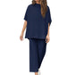 Limited Time Sale🔥Women's 2 Piece Outfits 3/4 Batwing Sleeve Pullover Top+Wide Leg Pants Set