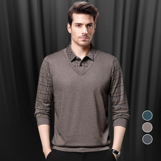 Men's Faux Two-Piece Long Sleeve Top