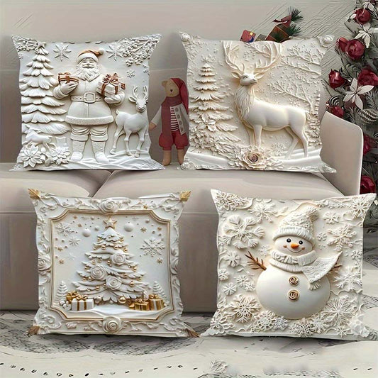 Elegant Christmas Decorative Pillow Covers (4-Piece Set) for Cozy Holiday Vibes!