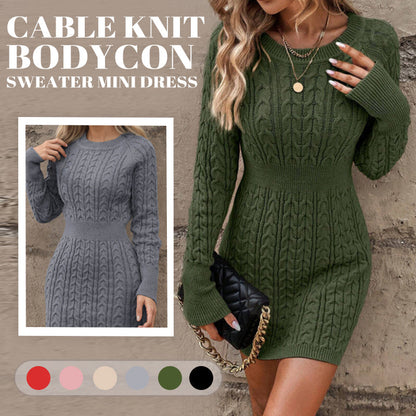 🌸 HOT SALE — 50% OFF! 💖 Cable Knit Bodycon Mini Sweater Dress – Curve-Hugging Fit, Soft Chunky Knit 🧶 Cozy & Chic for Parties, Dates & Christmas 🎄 Warm, Flattering & Versatile for Winter ✨