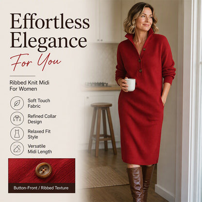 🔥 HALF PRICE & Buy 2 FREE SHIPPING! 👗 Women's Ribbed Knit Sweater Dress with Lapel Collar ✨ Soft & Cozy — Ideal for Daily Wear, Office & Parties 🛍️